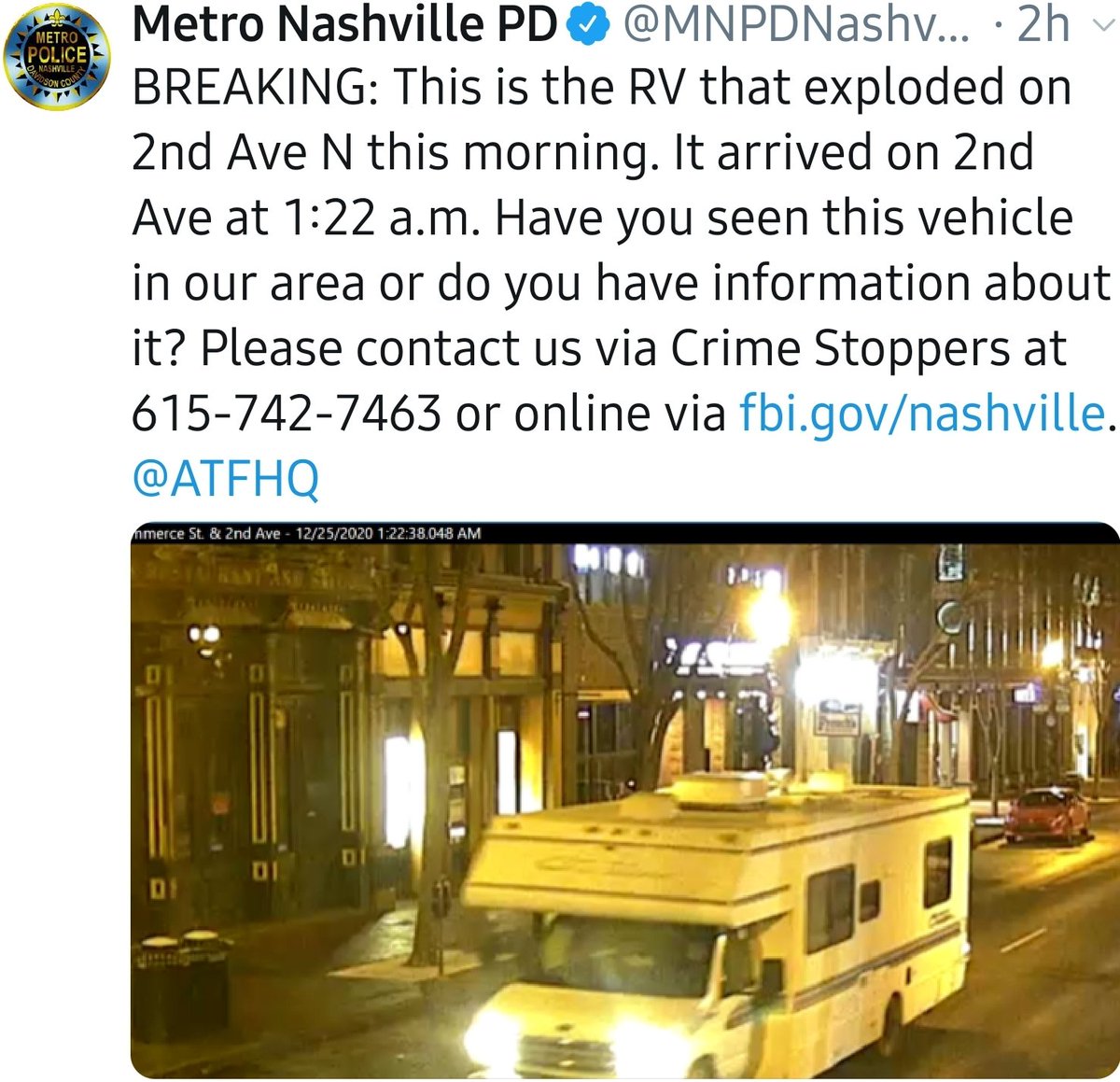 NPD says the VBIED arrived at 1:22am.Odd.Speculation: If this was some form of coordinated attack, seems fraught with risk to leave the "device" in place for 5 hours before an attack. You would think an attack would call for the device being exposed as little as possible.