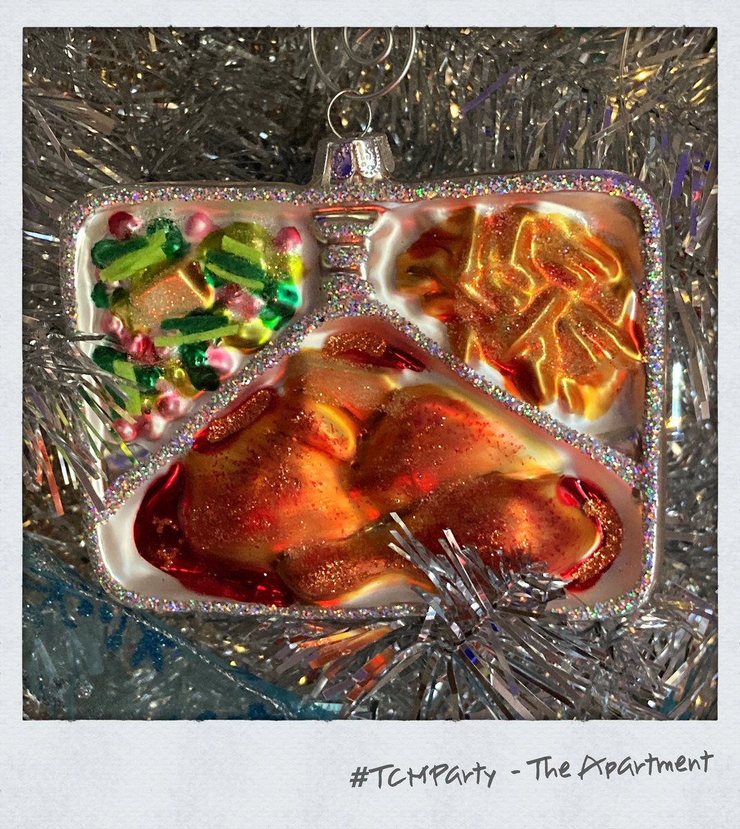 GioLovesYou's tweet photo. In honor of Baxter’s TV Dinner, I must share my glass-blown ornament hanging on my vintage-style silver tinsel tree. #TCM #TCMParty #Retro #Vintage #TheApartment #SilverTree #TinselTree #TVDinner #Christmas https://t.co/LX4OWB7rVc