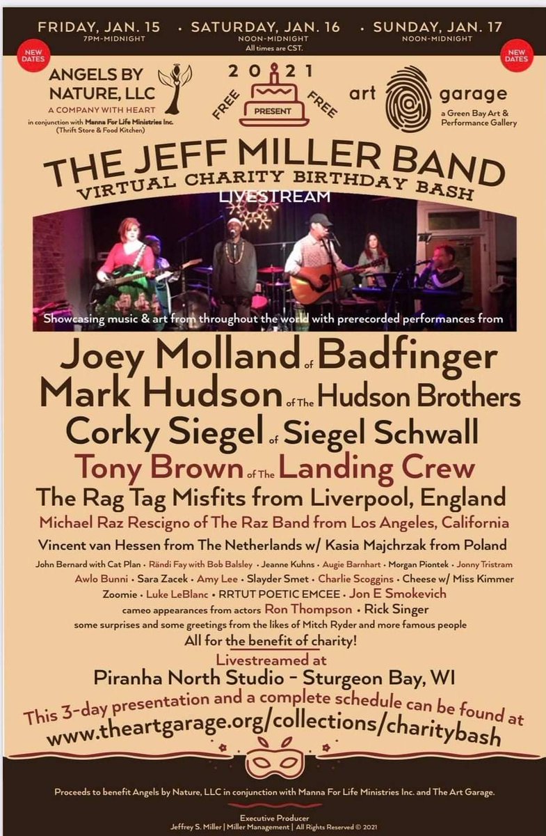 JonnyTristram's tweet photo. I'm looking forward to 2021 and being one of 25 amazing artists from all around the globe celebrating The Jeff Miller Bands Birthday with a 3 day music extravaganza!
All in the name of charity!!
16th,17th and 18th of January 2021 https://t.co/SNqRmBoIrn