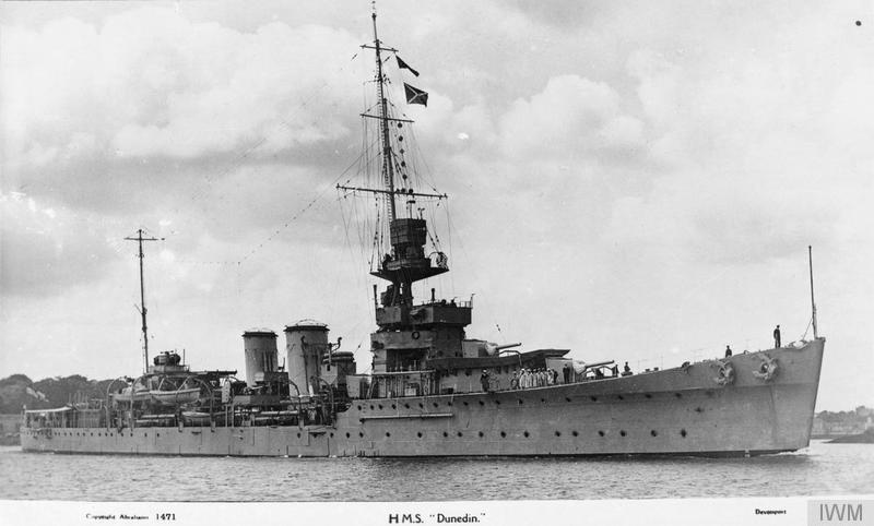 HMS Berwick was soon joined by the other two cruisers in WS5A's escort, the brand-new, Dido Class anti-aircraft cruiser HMS Bonaventure & the older D Class, light cruiser HMS Dunedin, which engaged with their 5.25in & 6in guns, while orders were given for the convoy to scatter.