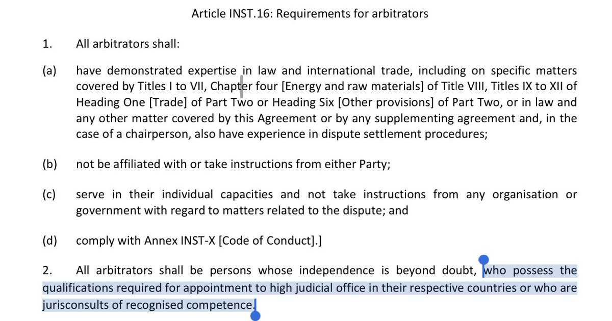 Whatever you do, don’t mistake an “arbitration tribunal” for a “court” of “judges”... no sirreee. Tribunals will have 3 arbitrators.“Arbitrators” will instead be experts in law, “who possess the qualifications required for appointment to high judicial office”... 