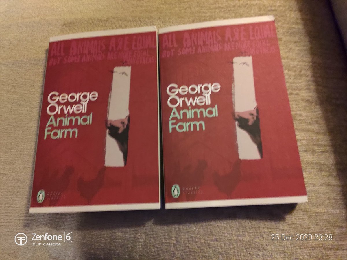 FTrouserman's tweet photo. Been telling the other half, ex english teacher, about @AnimalFarmGame so she decided to get me a copy. She has tutored and assisted students but never read it either....
#FourLegsGoodTwoLegsBad
@RenaissancePRUK
@nerial
@emshort
@imrejele
@PercyBlakeney63 https://t.co/X3EI50Ye8o