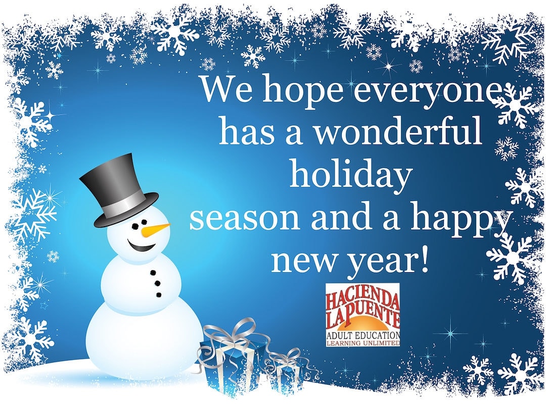 HLPAdultEd's tweet photo. From our HLP Adult Ed family to yours! Hope everyone is having a wonderful and safe time. Our new semester starts January 4, 2021 for more information go to our website
https://t.co/7i1636fDDL
#HLPUSDleads #WEareHLPUSD #WillowCenter #WillowMob #DibbleCampus #HudsonLearningCenter https://t.co/TXqFVd557f