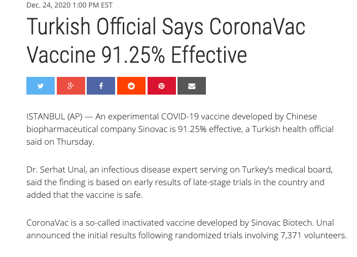 backdrop that there is persistent, widespread distrust towards Chinese official numbers in the Western countries.Instead of Beijing announcing the efficacy numbers of Chinese vaccines, it's now Turkey/UAE/Brazil/Bahrain announcing their own numbers. Unless