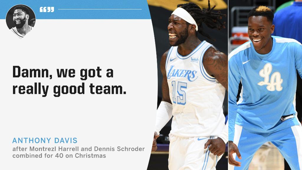 SportsCenter's tweet photo. AD, LeBron, Trezz and Schroder combined for 90 today 😳 https://t.co/2MjTV0uHB6