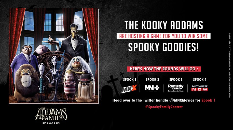 moviesnowtv's tweet image. #ContestAlert
#TheAddamsFamily will be visiting @MNXMovies, @mnplustv, @RomedyNow, and @moviesnowtv and it's going to be thrilling.
Your first Spook is ready to haunt on @MNXMovies. Do not forget to tag your buddies. 

#SpookyFamilyContest
