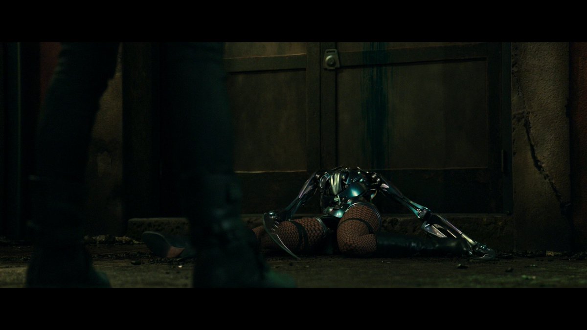 The cyborg blood is blue so it's fine