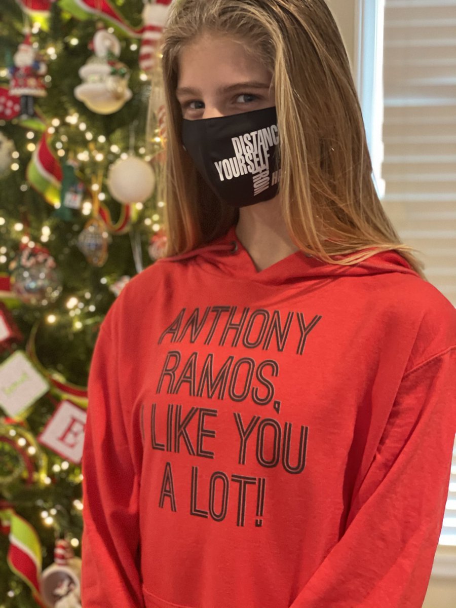 cbconner2011's tweet photo. Her new sweatshirt is making statement.  ⁦Her @ARamosofficial⁩ shirt and the  #DNHS mask were a hit.  #HappyHolidays https://t.co/BNfQbVQahm