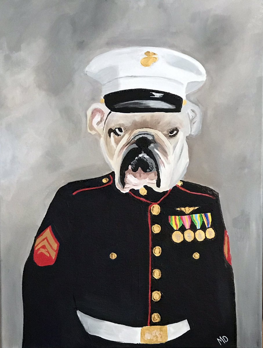Yay! I can finally share this now that it’s Christmas! I painted this for my cousin to give to her husband as a Christmas gift. It’s their dog Smedley in a Marine uniform. This was super fun to paint!!!!