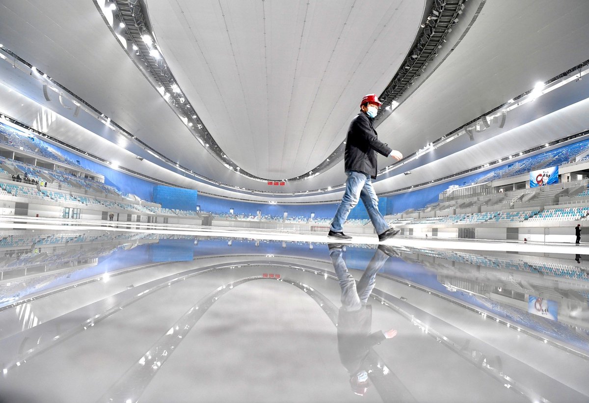 CGTNOfficial's tweet image. #Beijing2022 Winter Olympics speed skating oval completed bit.ly/3nP2vVL