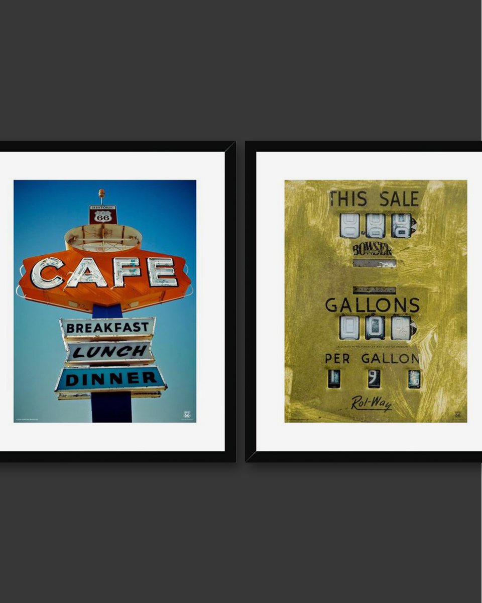 A bright pair! Made to hang side by side our ROUTE 66 'Cafe' and 'Gallons' fine art prints. Tap to shop 🔴

#americancool #route66thebrand #route66 #feelthefreedom #historicroute66 #themotherroad #motherroad #gallerywallgoals #fineart #photoart