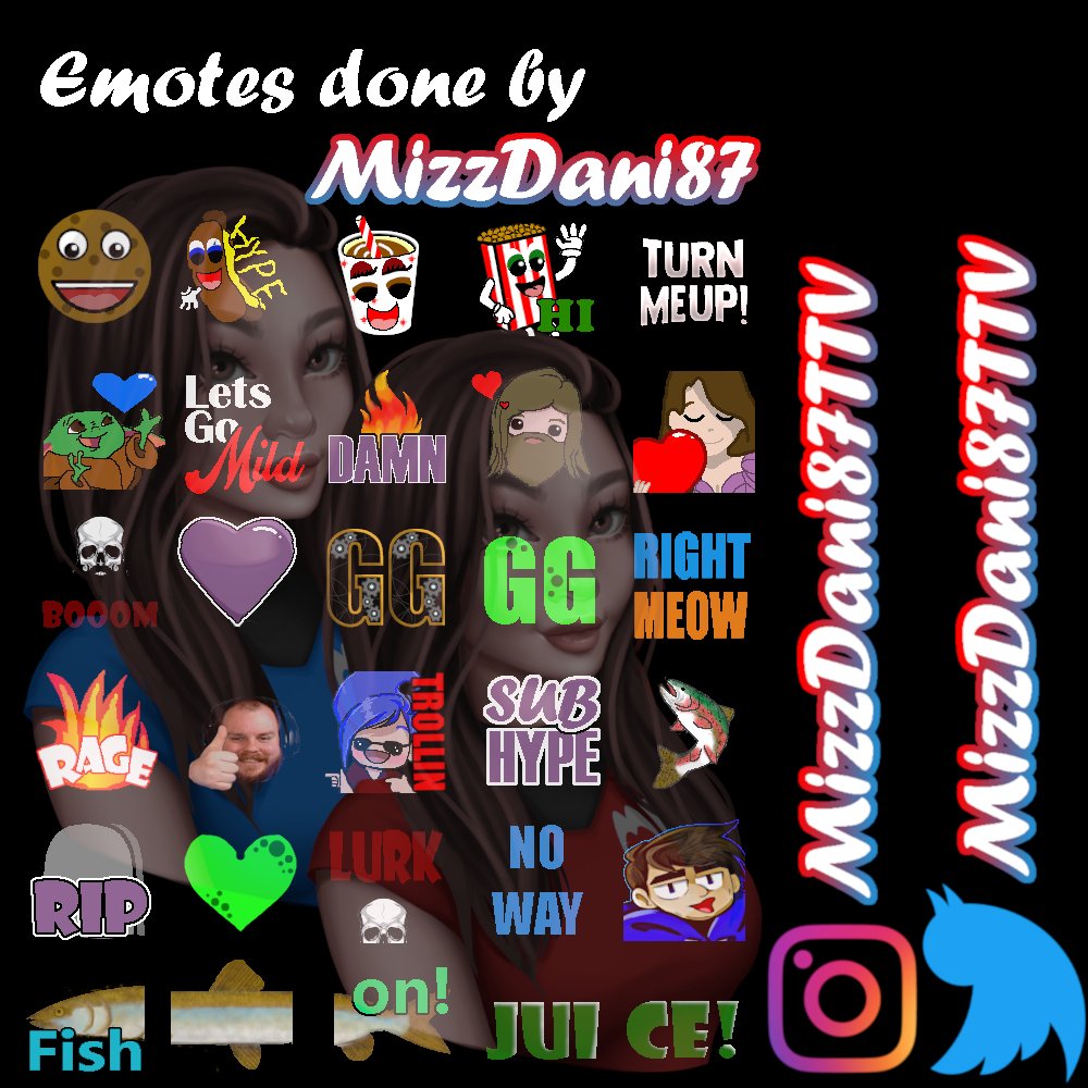 DaniDiamondzTV's tweet photo. Looking to revamp your twitch? Or just need a new emote? 
I do those and here are some examples! #oneuptwitch #graphicartist #twitch #tatmanarmy #sillybois #b42community https://t.co/5rY5bNmzLX