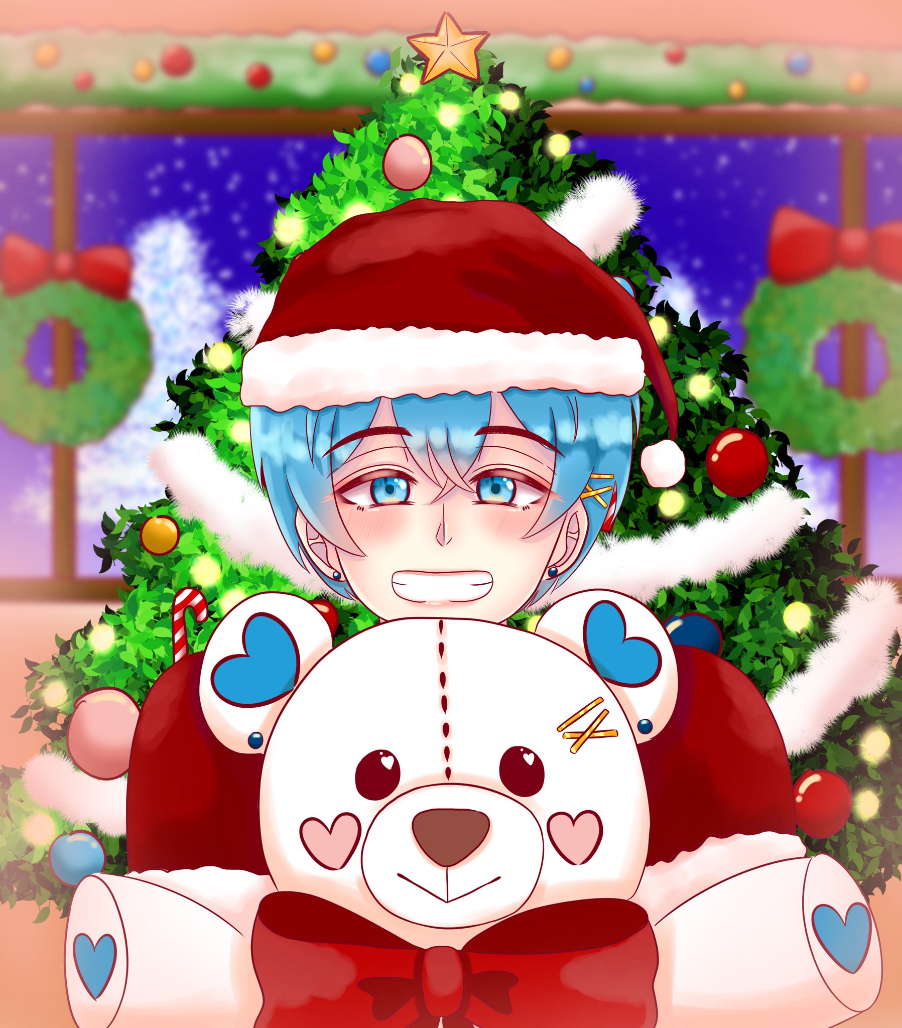 ねこあり クリスマスイラスト 解説 24日にあげたイラストで気付いた方もいると思いますが 白いくまはちぐさくんに似せました 1枚目にあるきらきらはちぐさくんが愛を注入してるところ ﾎﾞｿｯ そして 25日 それをあなたにプレゼント