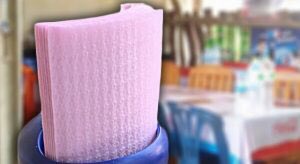 ทิชชู่ชมพู เช็ดตูดก็บาด เช็ดปากก็เลือดออก กระดาษทิชชู่เกรดไม่สูง เจอตามร้านก๋วยเตี๋ยวเรือและโต๊ะจีน ทำจากกระดาษรีไซเคิล ราคาถูกและหยาบมาก แต่หยาบน้อยกว่าสันดานนายก เหมาะแก่การเช็ดสิ่งสกปรก แม้คุณสมบัติจะไม่มาก แต่เปี่ยมคุณภาพกว่ารัฐบาลไทย #สิ่งที่มีประโยชน์กว่าประยุทธ์Challenge