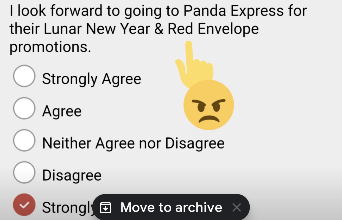 Ugh, this  @PandaExpress survey definitely triggers me. They're asking whether they're a source of Chinese culture for "Lunar New Year." Calling it LNY to begin with is already insensitive to the culture since the Chinese clearly celebrate CNY.And no "Chinese" category either‽