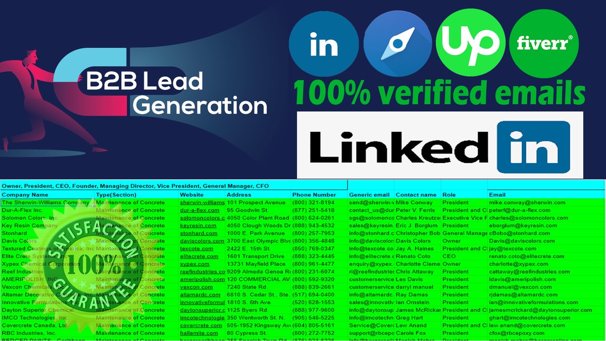 Upwork: upwork.com/freelancers/~0…
Fiverr gig: fiverr.com/share/b0RRdN
#b2bleadgeneration #leadgeneration #linkedinleadgeneration #listbuilding #emailmarketing #webresearch #datascraping #dataentry #fiverr #digitalmarketing #freelancer #salesnavigator #prospectlist #Contactlist