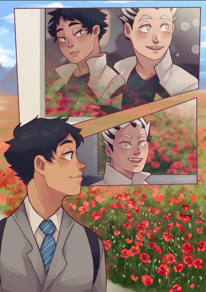 My contributions for the Hanakotoba Bokuaka Zine! I drew 4 pieces for each season for @aiviloti 's fic. Please read her fic, it's amazing!

Thank you for having supported us during preorders, and I hope you enjoy these! I'll link the fic, dw dw!

#bokuaka #haikyuu 