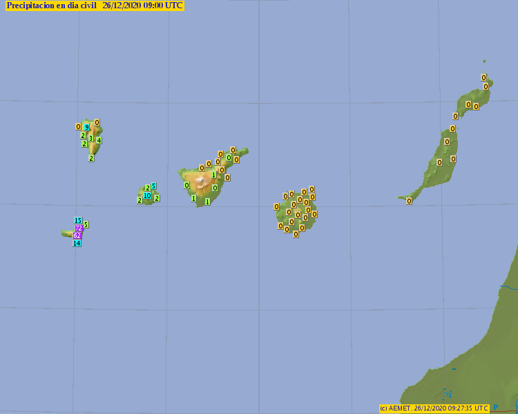 AEMET_Canarias's tweet photo. Lluvias registradas en la jornada de hoy hasta el momento. Destacan 72 litros en San Andrés y 62 litros en Pinar, ambas estaciones en cumbres de la isla de El Hierro. https://t.co/l8xkVQsSoI