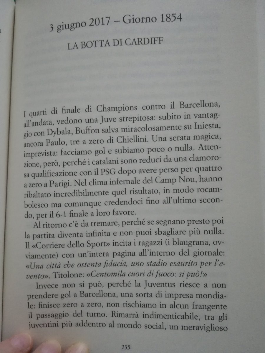 Tre anni e mezzo dopo, ho finalmente assorbito la "botta di Cardiff". Merito di <a href="/massimozampini/">Massimo Zampini</a> e del suo libro #3000giorni. Fu una giornata indimenticabile, tra amici e birre in terra gallese. La sconfitta fu una mazzata che gettò nello sconforto e divise il tifo juventino. ⚪⚫