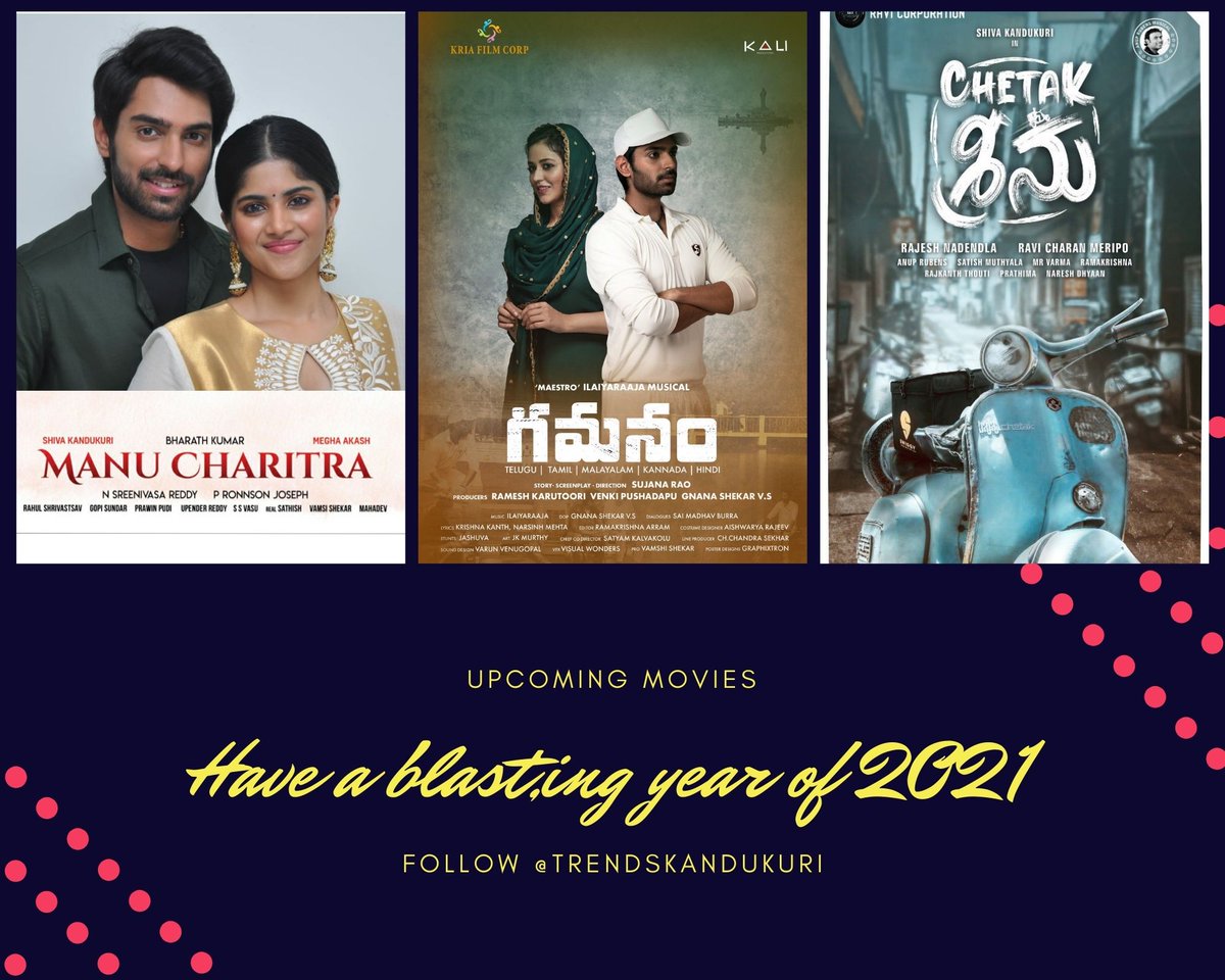 @iam_shiva9696 anna Upcoming movies 🤗

2021 much awaited year for all movie lovers ❤️ 

Thankyou @iam_shiva9696 & @IamRajKandukuri sir for bringing this 🤗

#manucharitra
#gamanam
#ChetaKSeenu 

@MsKajalAggarwal @sujanaraog @TheSaiSatish