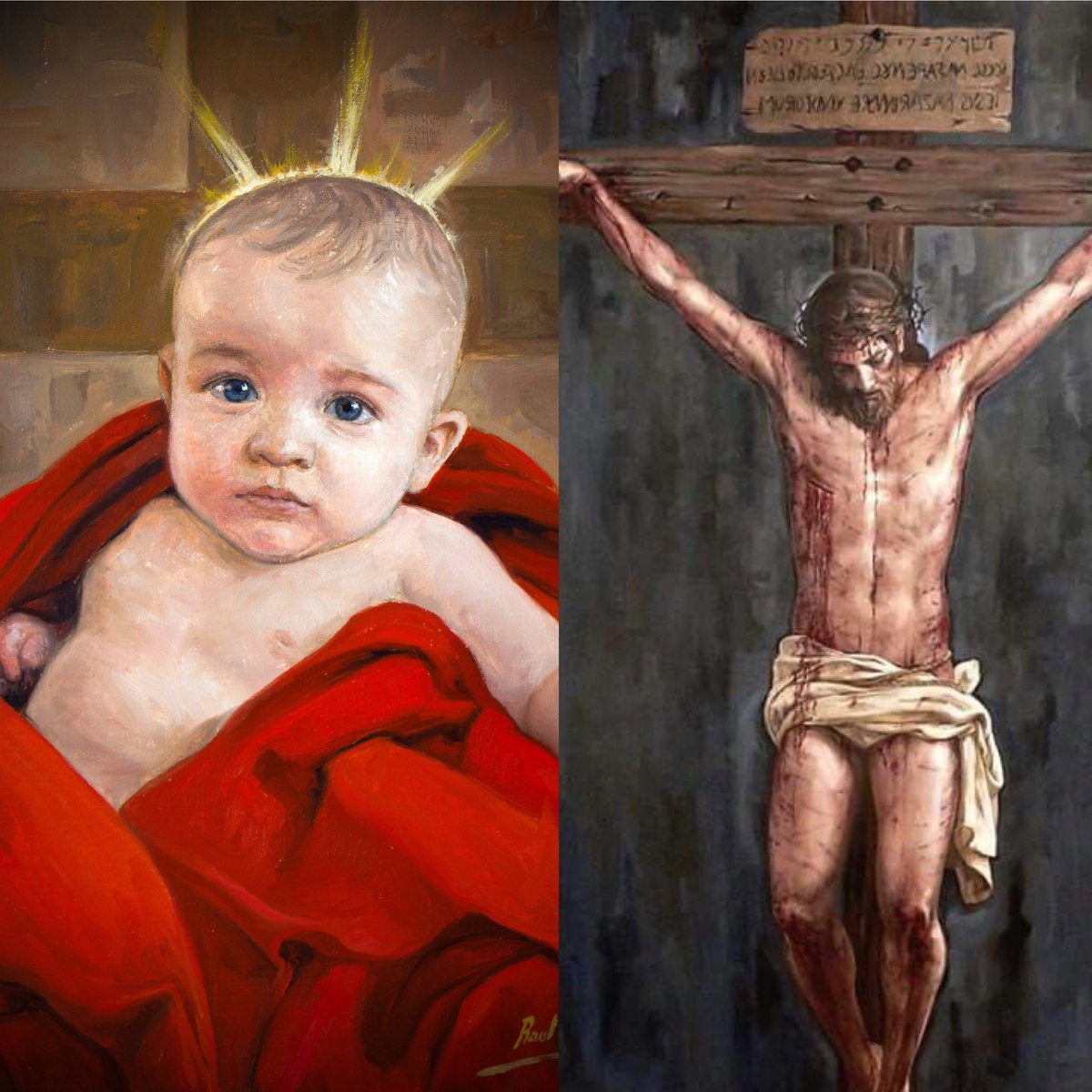 No pudo contenerse más, tomó carne humana para poder abrazarnos. 

No quiere dejar de abrazarnos, así que no cierra los brazos jamás.