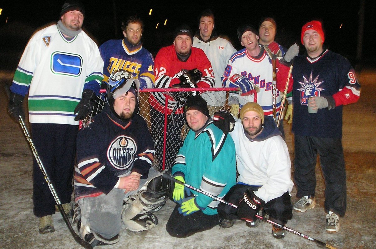 We decided to drop the ball exactly at midnight on Boxing Day to kick it off. Little did we know this street hockey game would become our longest/best Christmas tradition. No matter the conditions, we were ready to play. [Picture Circa 2008]