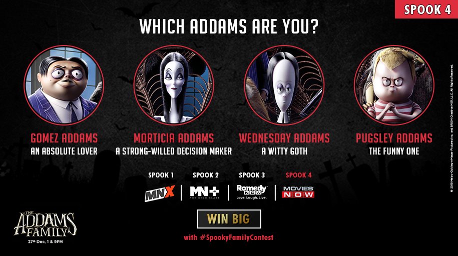 moviesnowtv's tweet image. Final Spook!
Everyone in The Addams Family has their own spook and quirk. 
Tag people who are similar to these members, and do not forget to use the #SpookyFamilyContest hashtag.