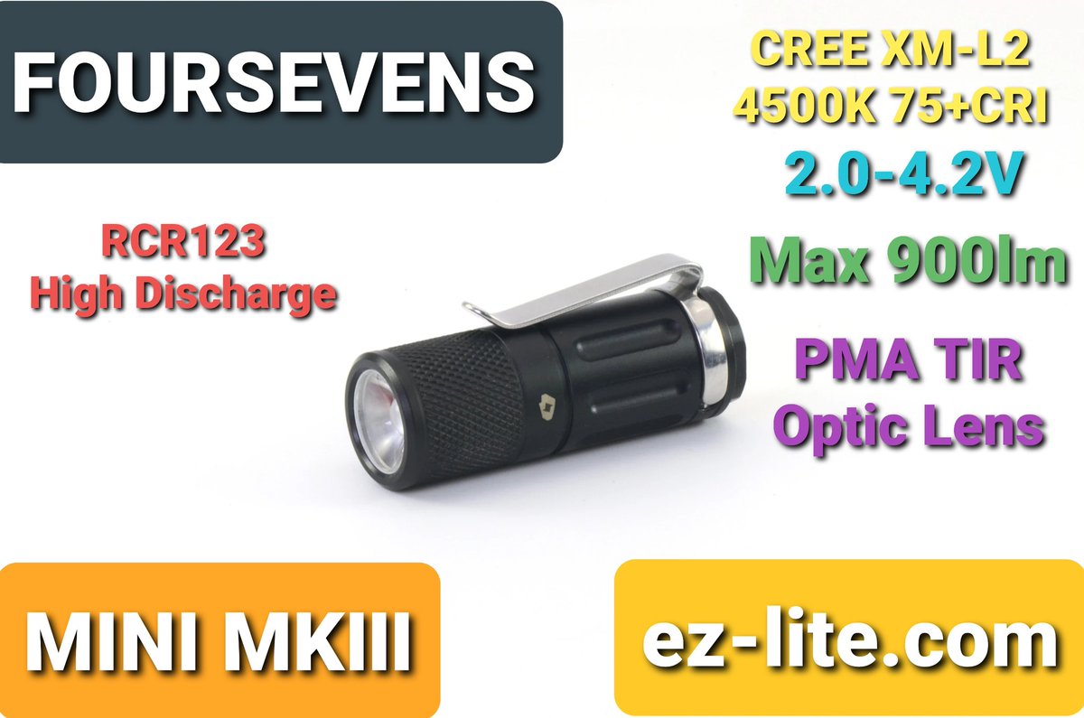 Ez Lite On Twitter 東京池袋 懐中電灯専門店ez Lite Foursevens入荷 Mini Mk 900lm Burst Xm L2 4500k Rcr123 Cr123 Tir Lens Mini Turbo Mk 700lm Burst Xpl Hi 4000k Rcr123 Cr123 Smooth Reflector 両機種twisty Magnet Tail Foursevens