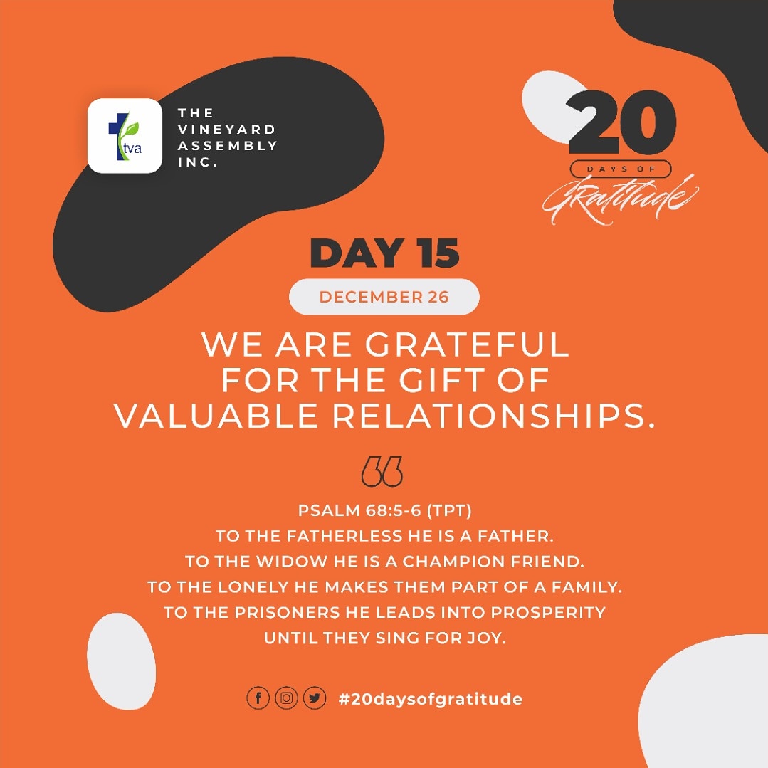 tvanigeria's tweet photo. Day 15 of Gratitude:
Psalm 68:5-6 TPT
We are grateful for the gift of valuable relationships.
#tvanigeria
#20daysofgratitude https://t.co/YwVqCF2mlY