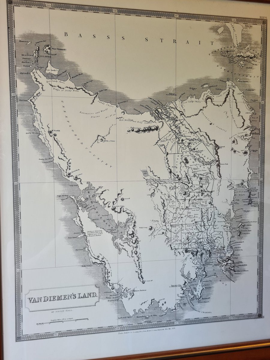 This 1828 map of Van Diemen's Land really shows the extent of colonisation and where it focused. If you're back in Tassie for Christmas, go to TMAG, they have a powerful exhibition on the Black War, showing how English settlers violently invaded Indigenous lands