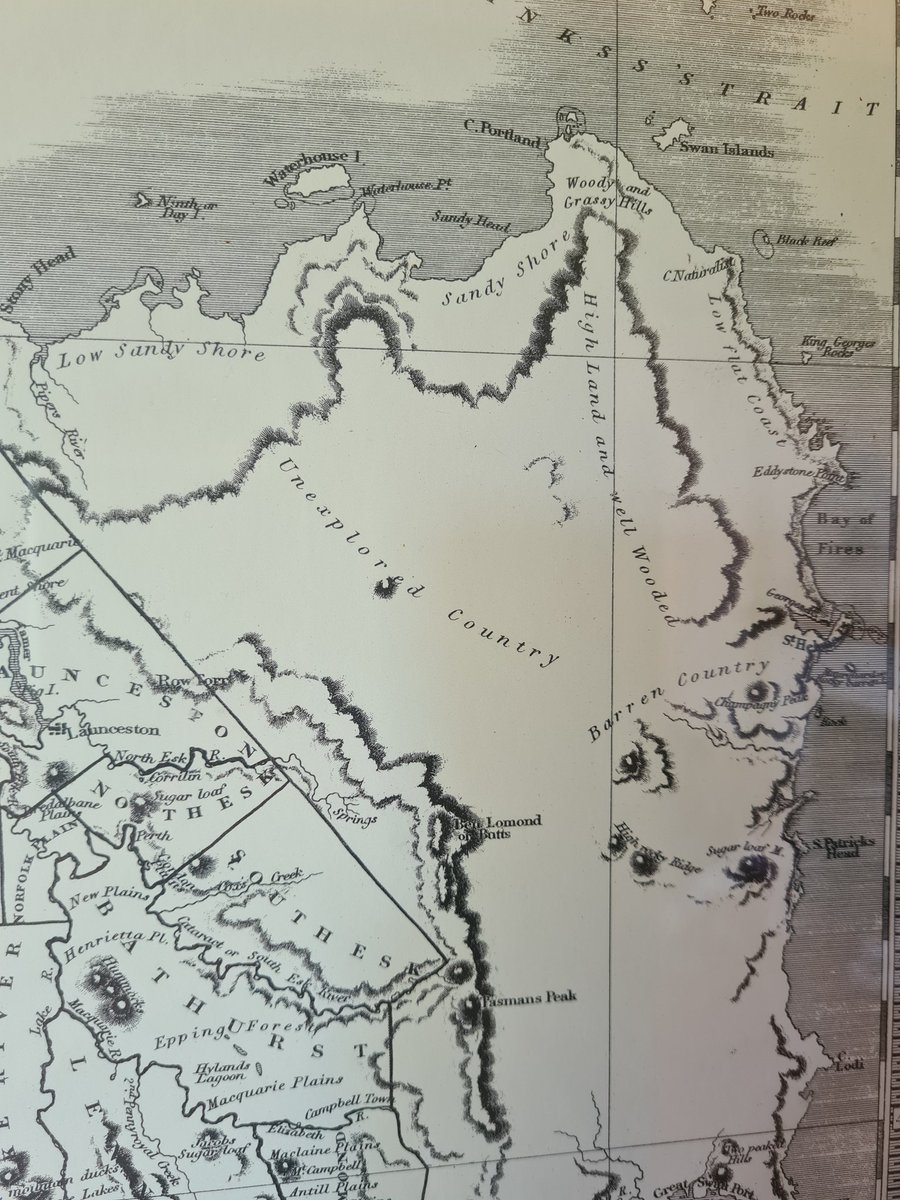 This 1828 map of Van Diemen's Land really shows the extent of colonisation and where it focused. If you're back in Tassie for Christmas, go to TMAG, they have a powerful exhibition on the Black War, showing how English settlers violently invaded Indigenous lands