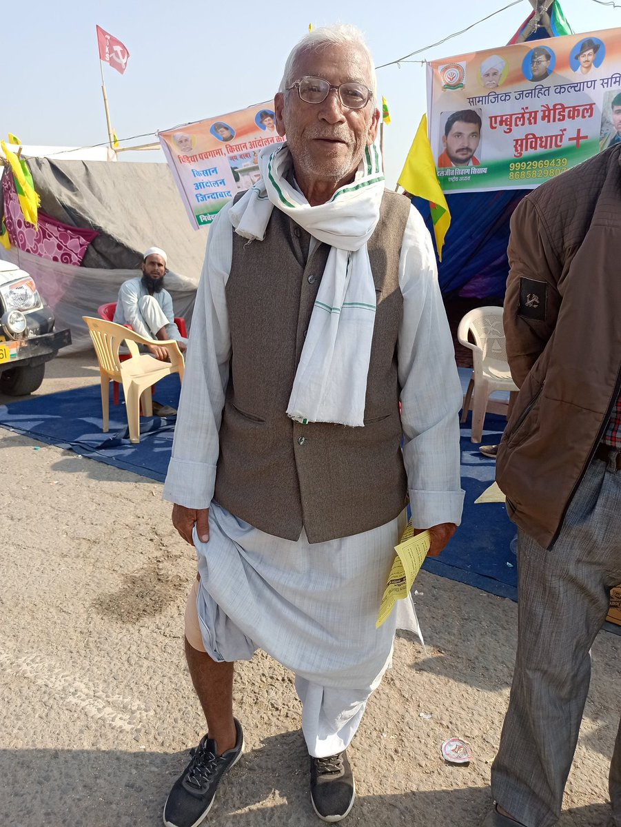 Among those protesting at the site are Ram Niwas (81) from Neemrana, 14 km away. “I have a bad knee and can barely walk, but I am at  #Shahjahanpur every day for the future of my children. If they allow us to go to  #Delhi, I’ll go there too,” said Niwas. #FarmersProtest