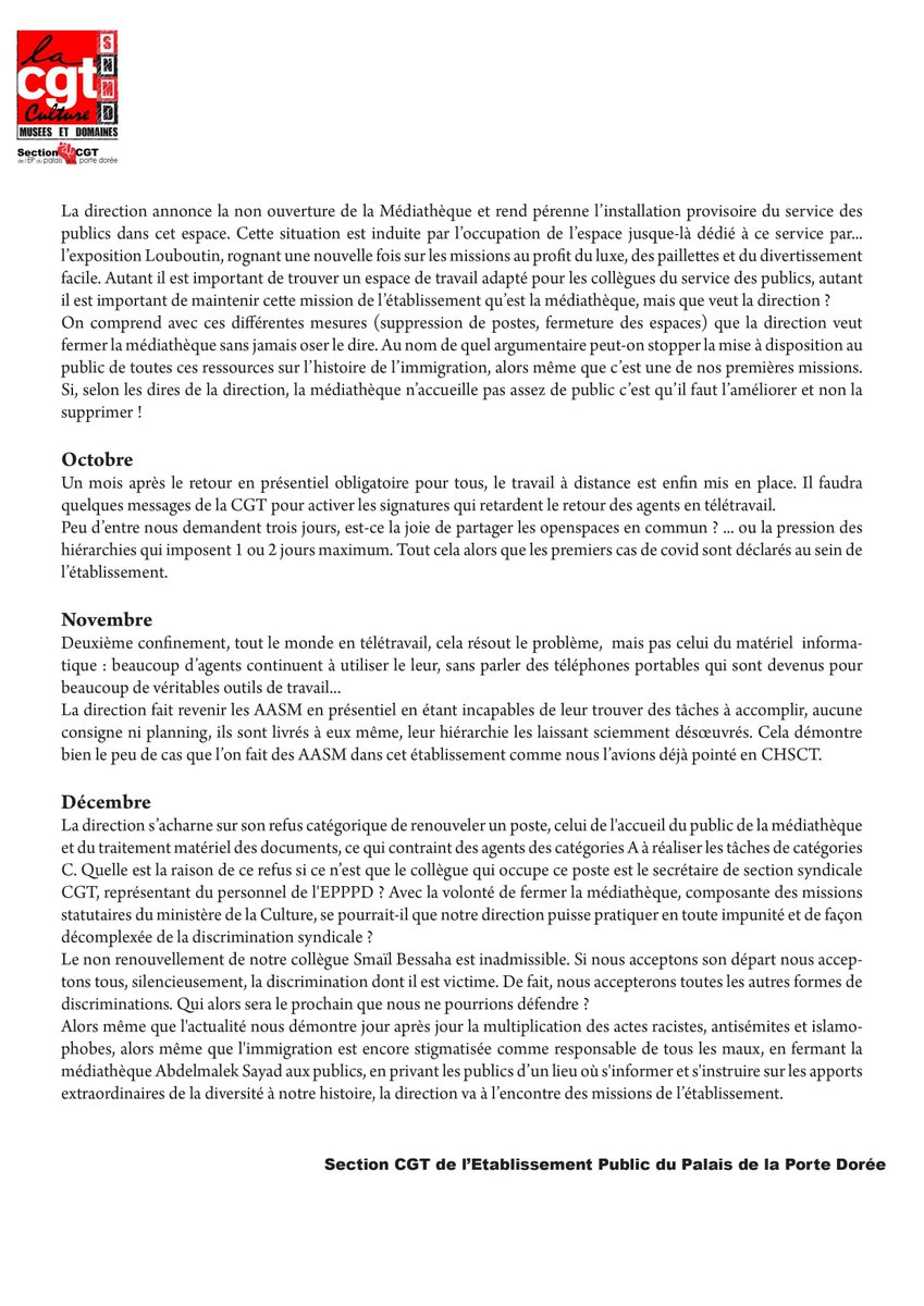 CnhiCgt's tweet photo. 2020 au @PPDoree  : une année de pandémie #COVID19, mais pas seulement #discriminationsyndicale #discriminations #MuseumsAreNotNeutral #BlackLivesMatter #CGT #HistoireImmigration #AbdelmalekSayad https://t.co/vKd0a2Bc76 https://t.co/RoqqUYsMqC