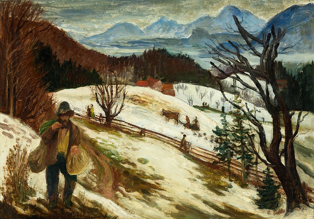 ' Winter am Gaisberg, with Tramp ', 1936

By Albert Birkle, German painter,  (1900 Berlin 1986 Salzburg)