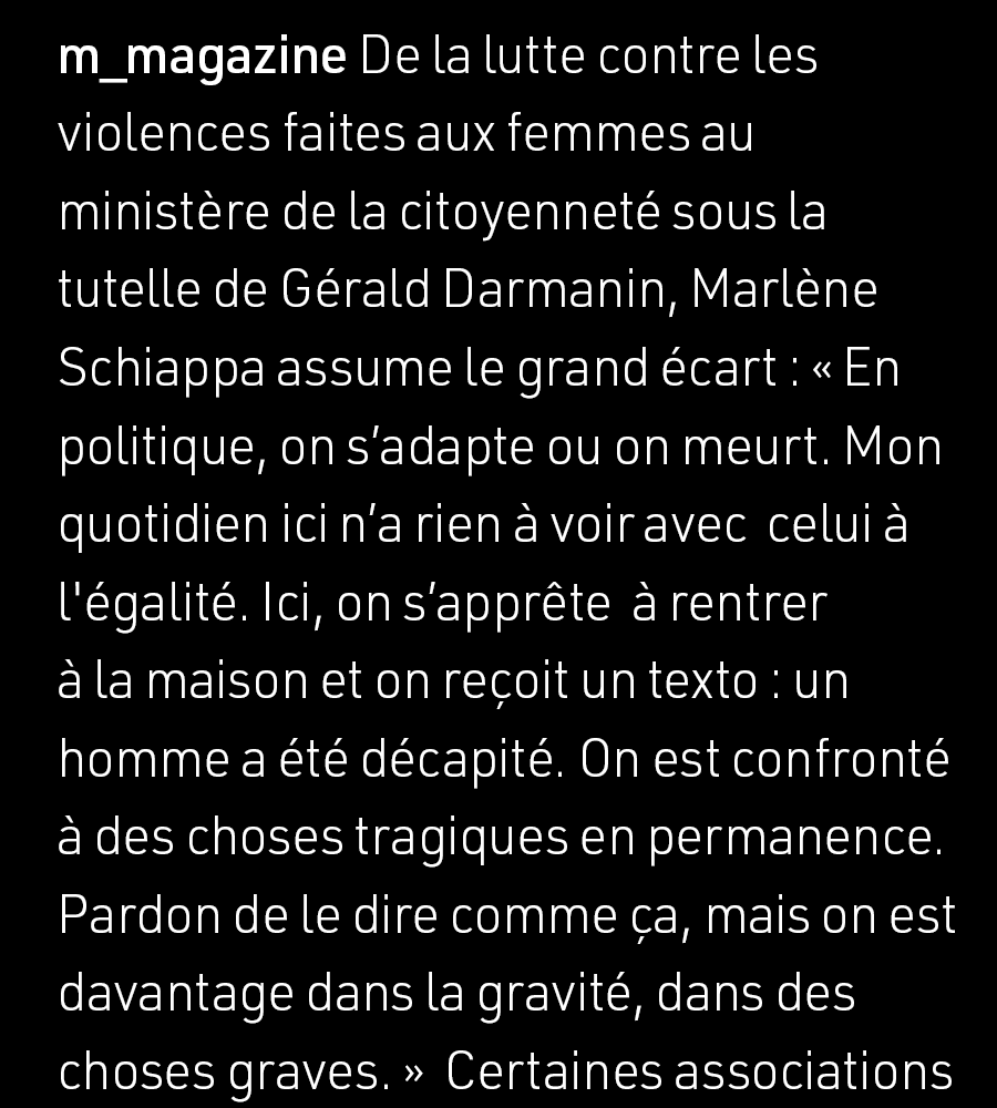 ParisPasRose's tweet photo. "En politique, on s'adapte ou on meurt. On est confronté à des choses tragiques en permanence" dit Marlène Schiappa.

Comme des propos de début décembre dénigrant votre ancien job, jugé trop dans la légèreté des choses, qui vous reviennent dans la figure fin décembre. https://t.co/qB310KowQx