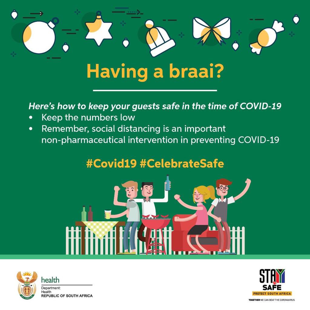 DrZweliMkhize's tweet photo. Having a braai with friends or family? Here's how to keep your guests safe from #COVID19. 
#CelebrateSafe https://t.co/lVjoM6W8dS