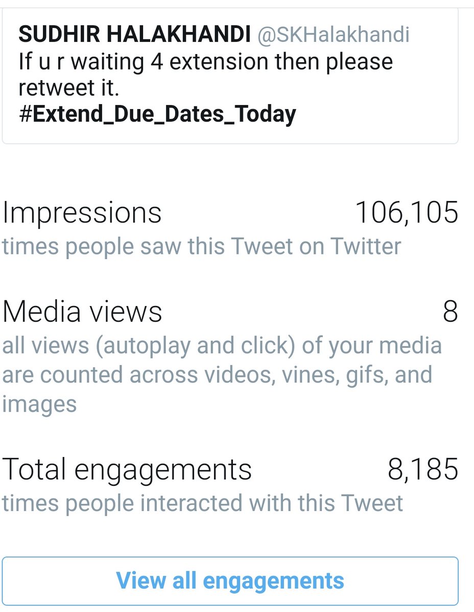 Sudhirhalakhndi's tweet photo. More than 1 Lakh impressions and all are waiting for IT/Tax Audit/GST Extension .
#Extend_Due_Dates https://t.co/xpHvacUWmH