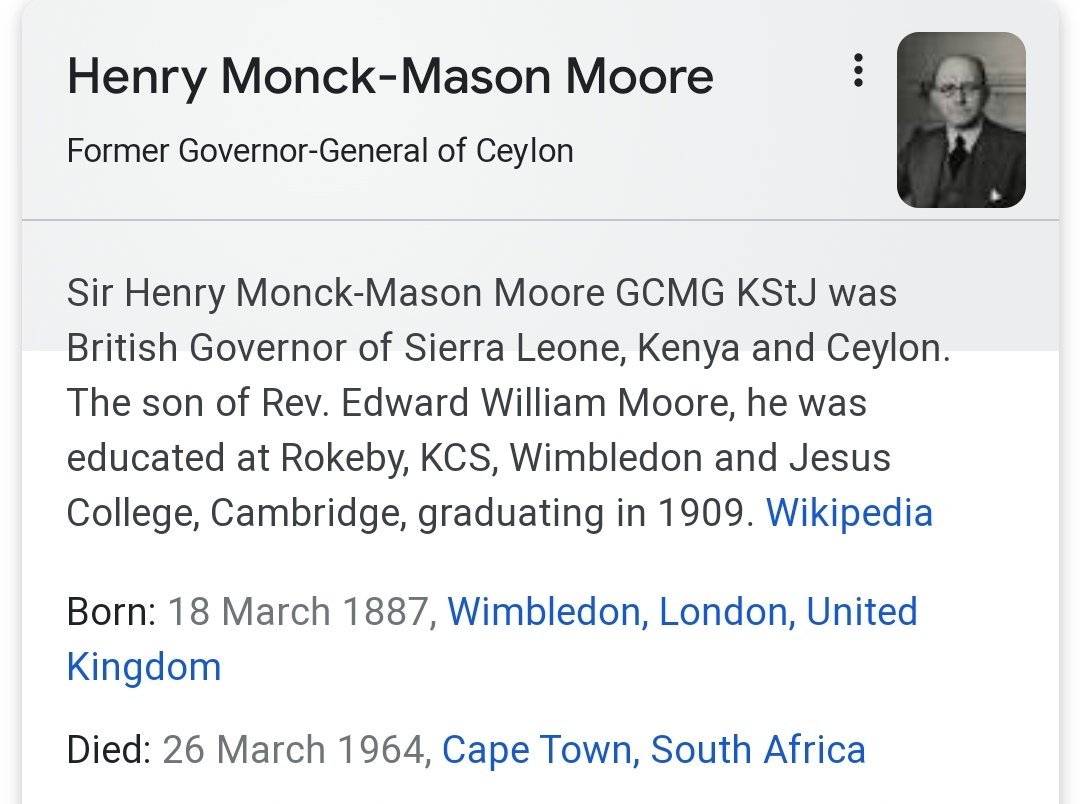  Henry Moore failed the Indian Civil Service examination, and therefore joined the Ceylon civil service.