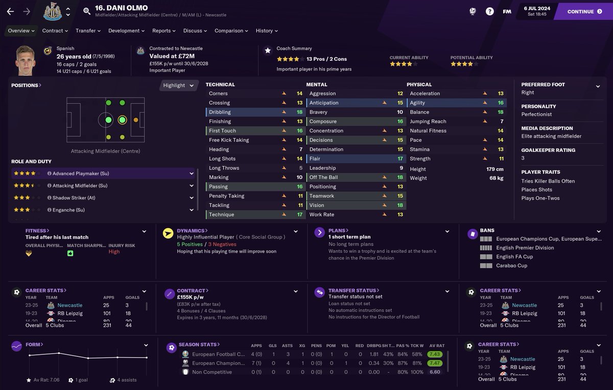 PLAYER OF THE SEASON 23/24This was a fairly straightforward fight between Dani Olmo & Tosin Adarabioyo.Adarabioyo (DC) ended up with 7 goals & 7.22 av. rating.Olmo (AMC) enable the entire attack with 19 assists, 5 goals & an av. Rating of 7.15They share the award. #NUFC