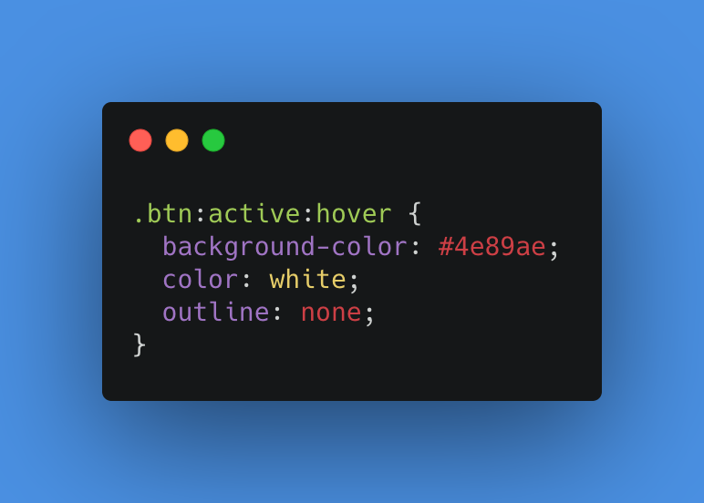 OlenaDrugalya's tweet photo. #CSS tip - did you know that an html class followed by  :active:hover is acting same as mouseDown() event in #JavaScript? 😲 this is amazing:
#100DaysOfCode https://t.co/AmUmDPl2qx