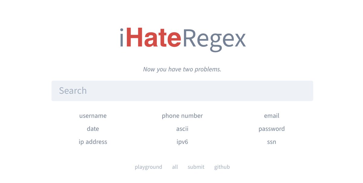 Cheatsheet for regular expressions. http://ihateregex.io 