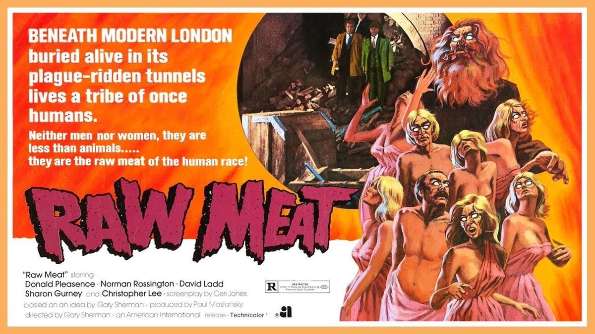 #1001HorrorMovies /41
Raw Meat  (A.K.A Death Line) ('72)
⭐⭐⭐
#DonaldPleasance drinking tea and shouting at absolutely everyone, single handedly saved this #horror from the doldrums. #ChristopherLee makes a brief appearance, but was hoping for a bit more from this cult classic.