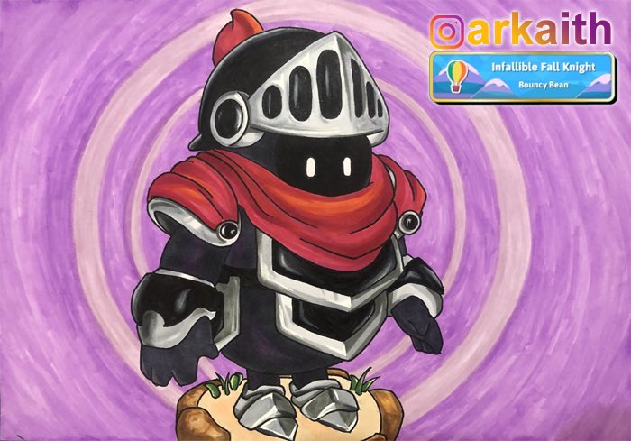 arkaith's tweet image. He’s done. The Infallible Fall Knight. Drawn with pencil then inked, colored with Copic Sketch markers. Title rerolled with 30K attempts. #FallGuys #FallGuysGame #FallGuysArt #Copic #Drawing #Markers #Art #DarkKnight