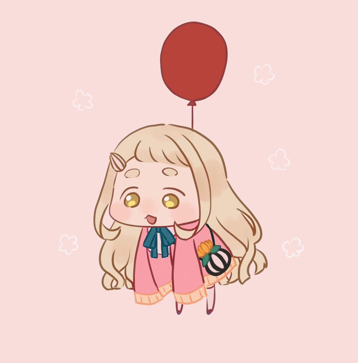 1girl balloon solo long hair holding balloon flower yellow eyes  illustration images