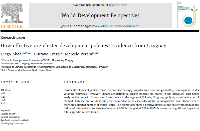 DiegoAboal2's tweet photo. 2. How effective are cluster development policies? Evidence from Uruguay. #WorldDevelopmentPerspectives una revista de @ElsevierConnect. https://t.co/kLtnTF5OJv