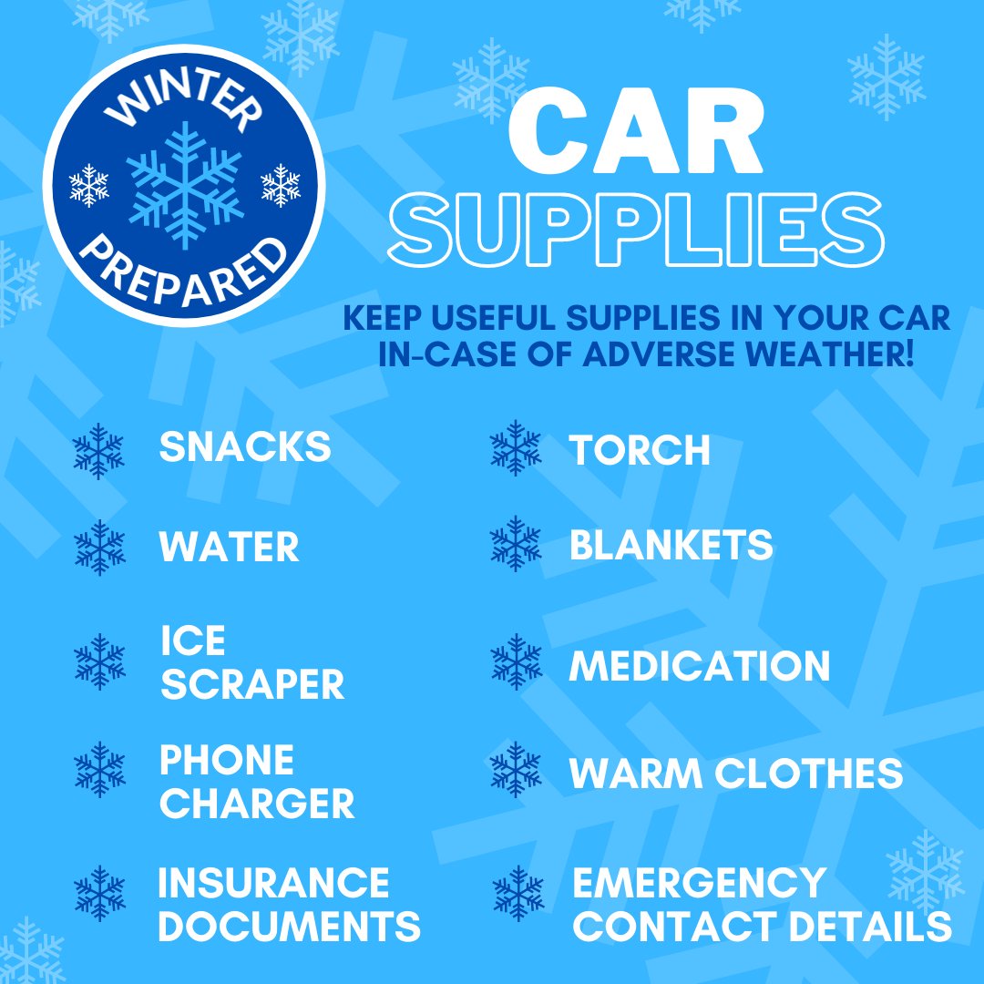 SurreyFRS's tweet photo. Do you have a #WinterPrepared kit in your car?
It is a good idea to be prepared for whatever weather may be thrown our way, especially at this time of year.
We've created a list of things to keep keep in your car, be prepared and stay safe โ๏ธ ๐
@SurreyPrepared https://t.co/ZwOZtEeQBY