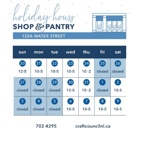 CraftCouncilNL's tweet photo. Wishing everyone a joyful and safe #HolidaySeason. Our shop is on reduced hours and the gallery is closed until the New Year. Thank you for your support during this difficult year. #handmade #shoplocal https://t.co/1wFAjdp3JU