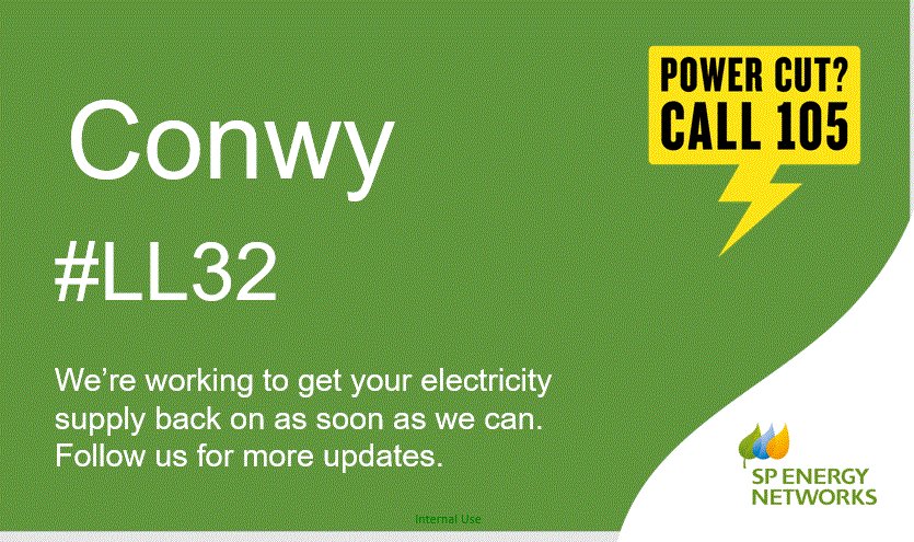 SPEnergyNetwork's tweet image. 🔦We are aware of a #POWERCUT in #LL32 #Conwy. Our engineers are working to restore supplies. Sorry for the inconvenience.🔋