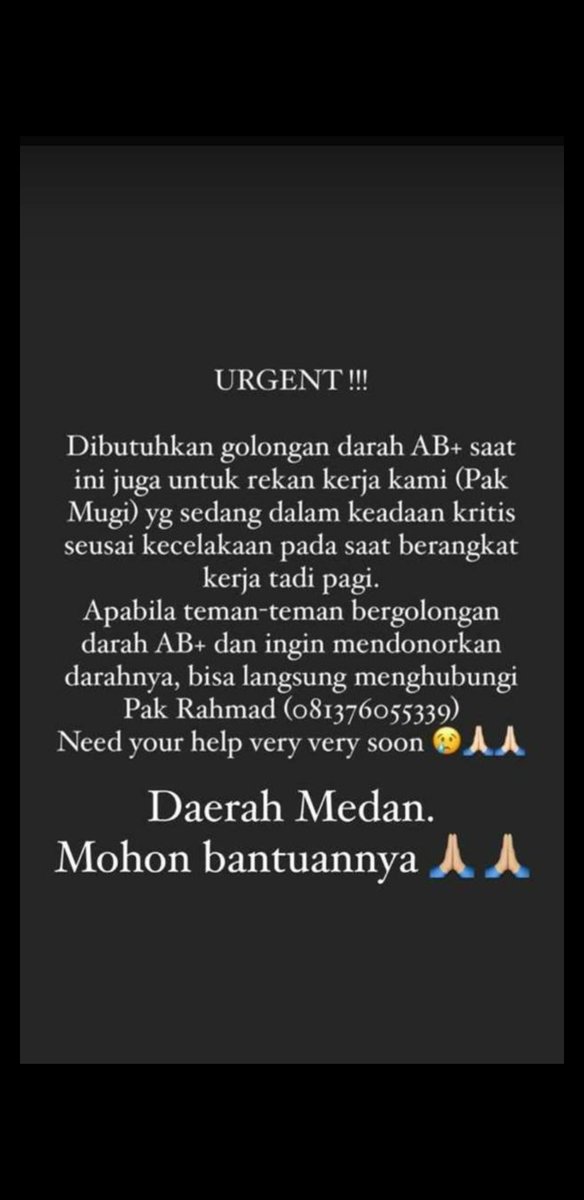 dimasetio's tweet photo. Mohon bantuan nya teman teman yang mempunyai golongan darah AB+ 🙏 @pmi_medan @gucayyy @ceritamedan @WakJonMedan https://t.co/nZCTwhlBFm