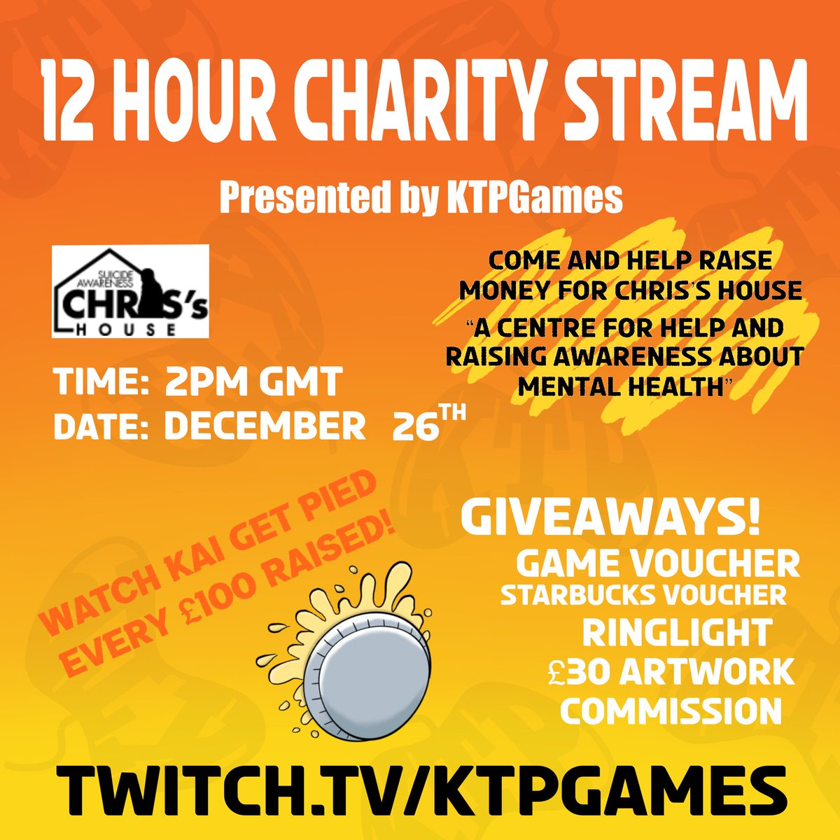 This is TODAY!! 2PM GMT Come raise some money and maybe win a GIVEAWAY! #charity #charitystream #twitchstream #twitch